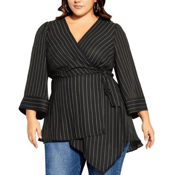 City Chic Women's Plus Tunic Striped Wrap Top XXL 24 - Picture 1 of 7